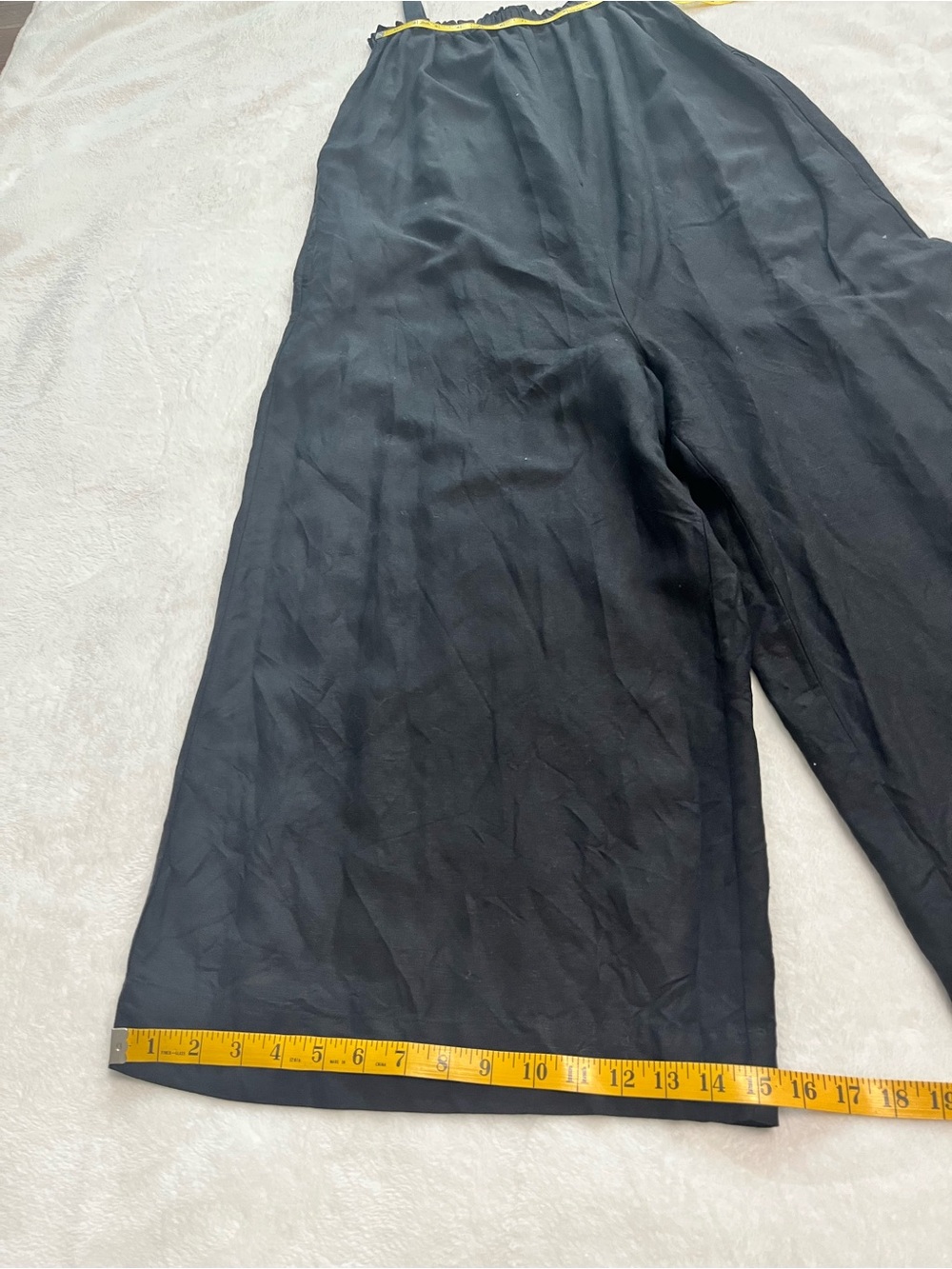 LOFT Black Linen Blend Cropped Wide Leg Culotte Jumpsuit Pockets Relaxed Fit XL - Picture 14 of 15